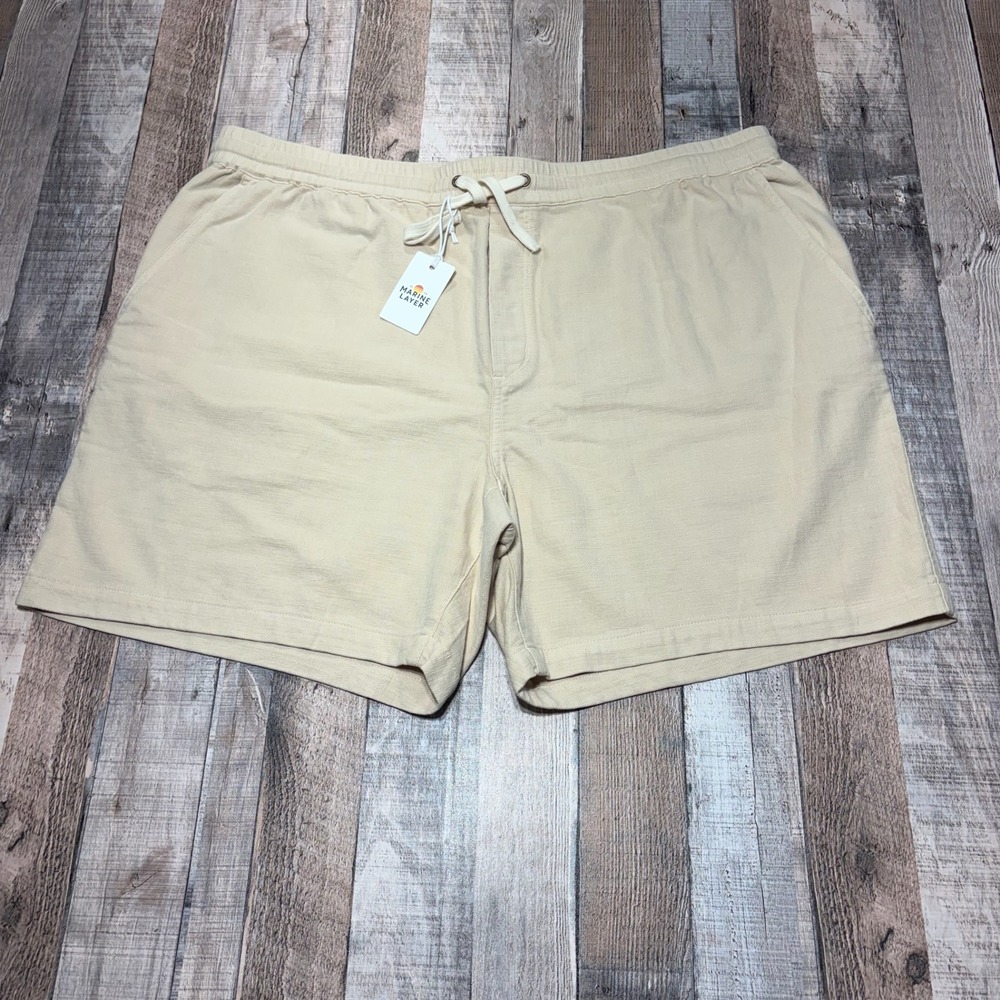 MWT Marine Layer Saturday Shorts Mens XXL Beige Elastic Drawstring Relaxed